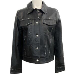 The Kooples Black Leather Jacket with Studs